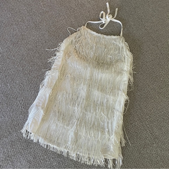 White Sequin Halter Mini Dress - Picture 4 of 5